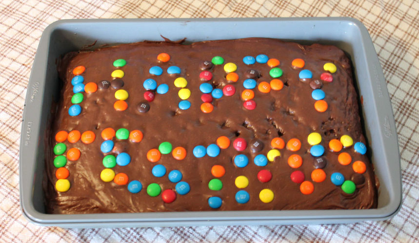 Home-made Happy Festivus Cake with M&Ms