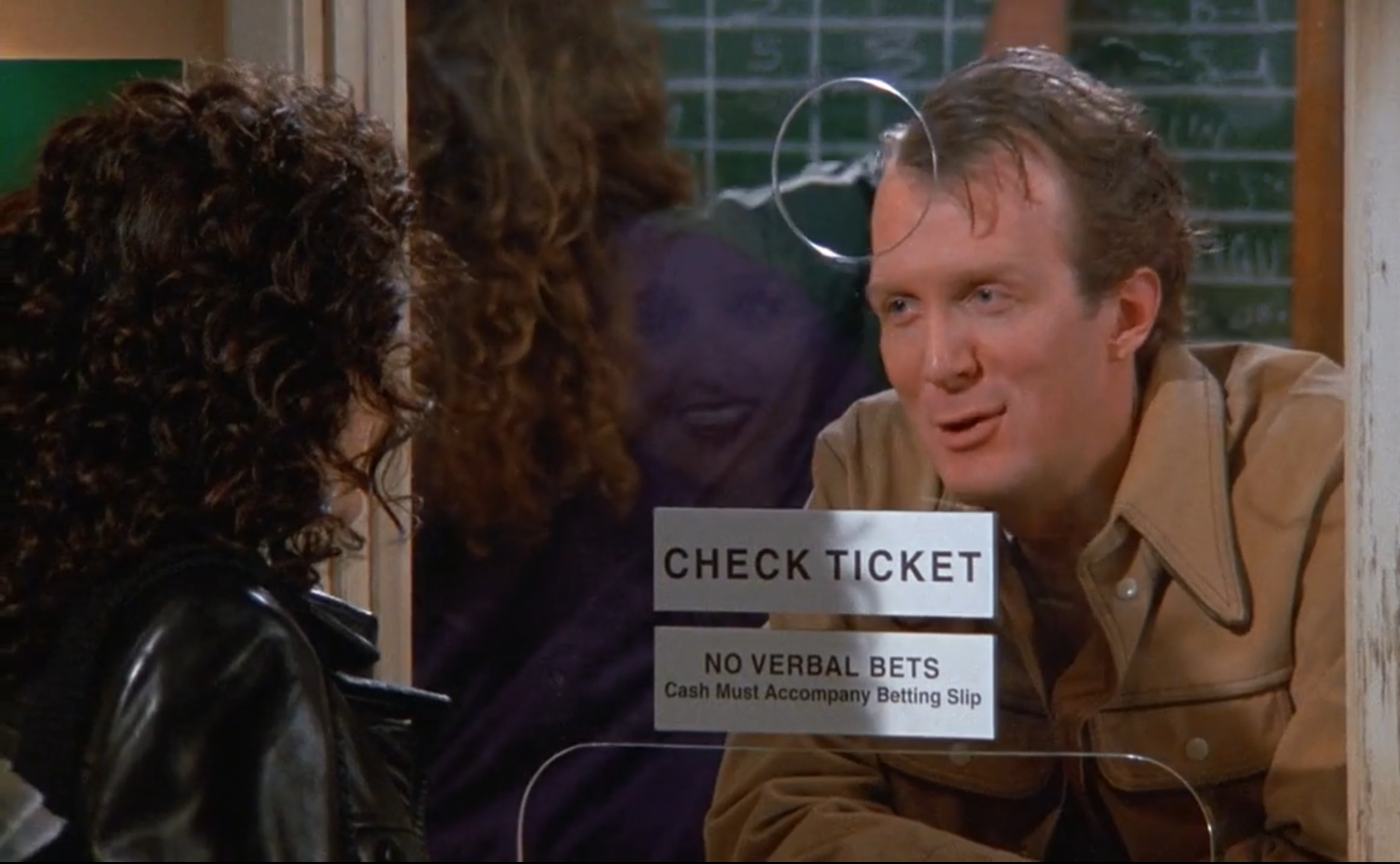 Actor Tracy Letts (left) as an off-track-betting bookie in Seinfeld "The Strike" (Season 9, Episode 10)